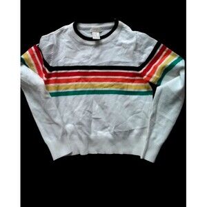 Youth Girls Forever 21 Sweater Sz 5/6 White Striped Black/Red/Orange/Red/Yellow